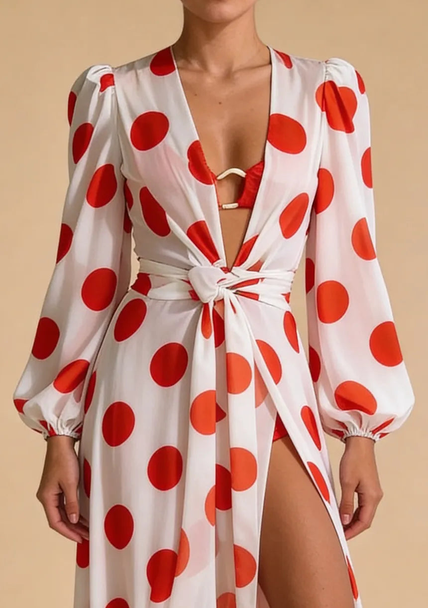 Damskie kimono plażowe w czerwone grochy
