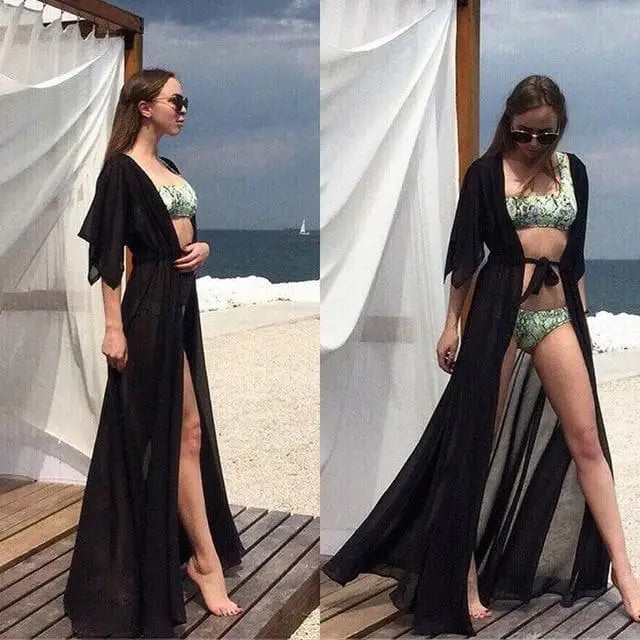 Czarny Kimono plażowe rękawy 3/4