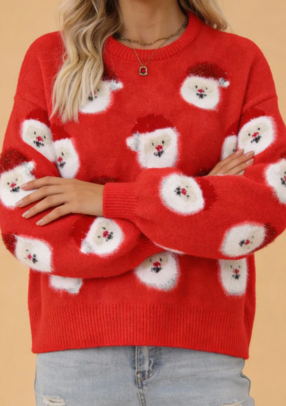 Świąteczny sweter z motywem Mikołajów