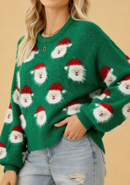 Świąteczny sweter z motywem Mikołajów