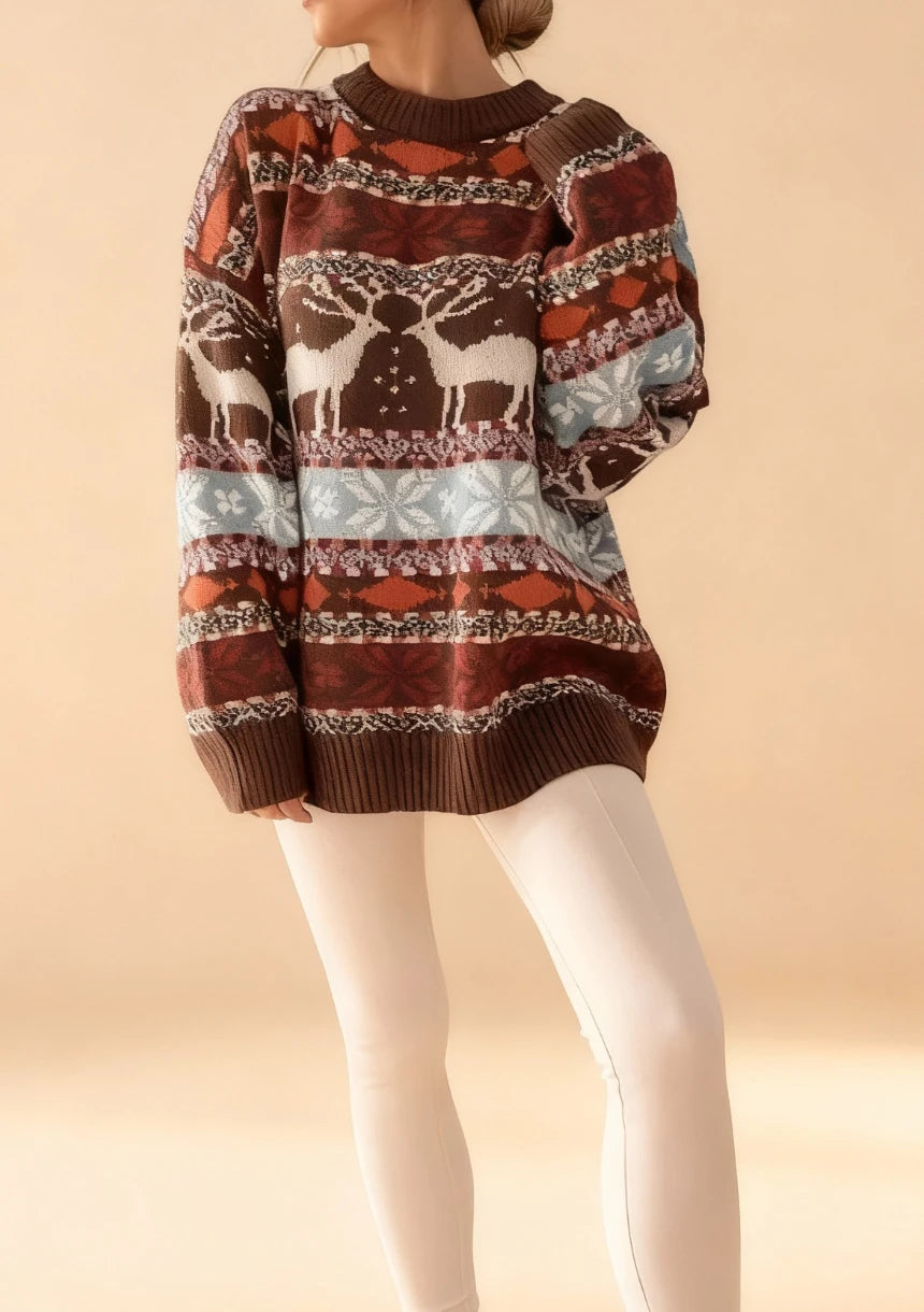 Mięsisty sweter z motywem zimowym