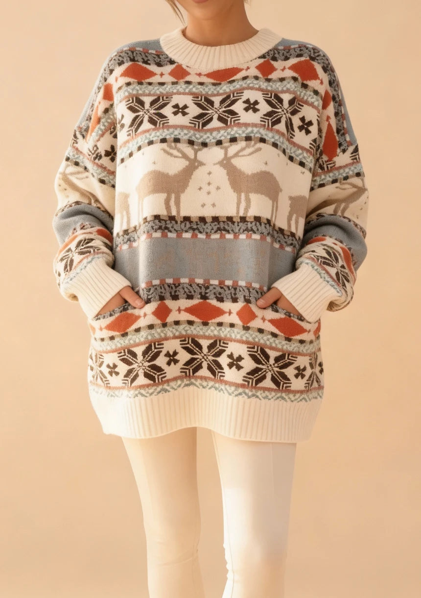 Mięsisty sweter z motywem zimowym