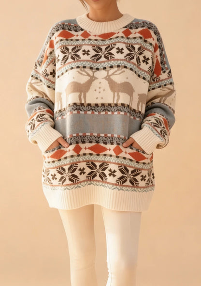 Mięsisty sweter z motywem zimowym