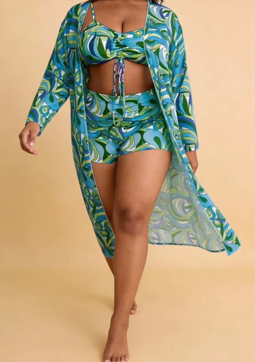 Dwuczęściowy strój kąpielowy plus size z narzutką