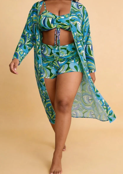 Dwuczęściowy strój kąpielowy plus size z narzutką