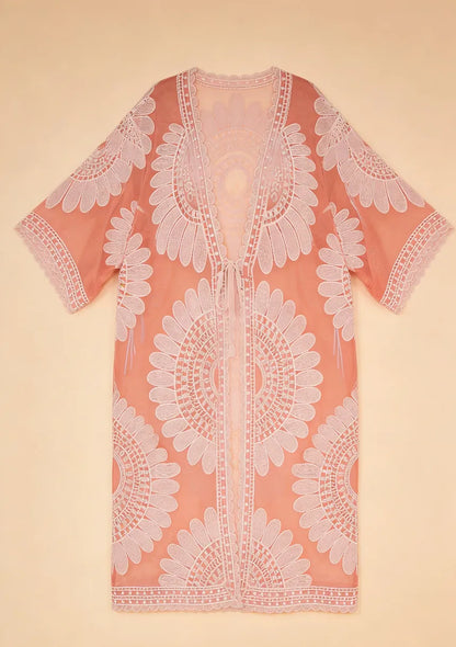 Transparentne kimono plażowe z motywem kwiatów