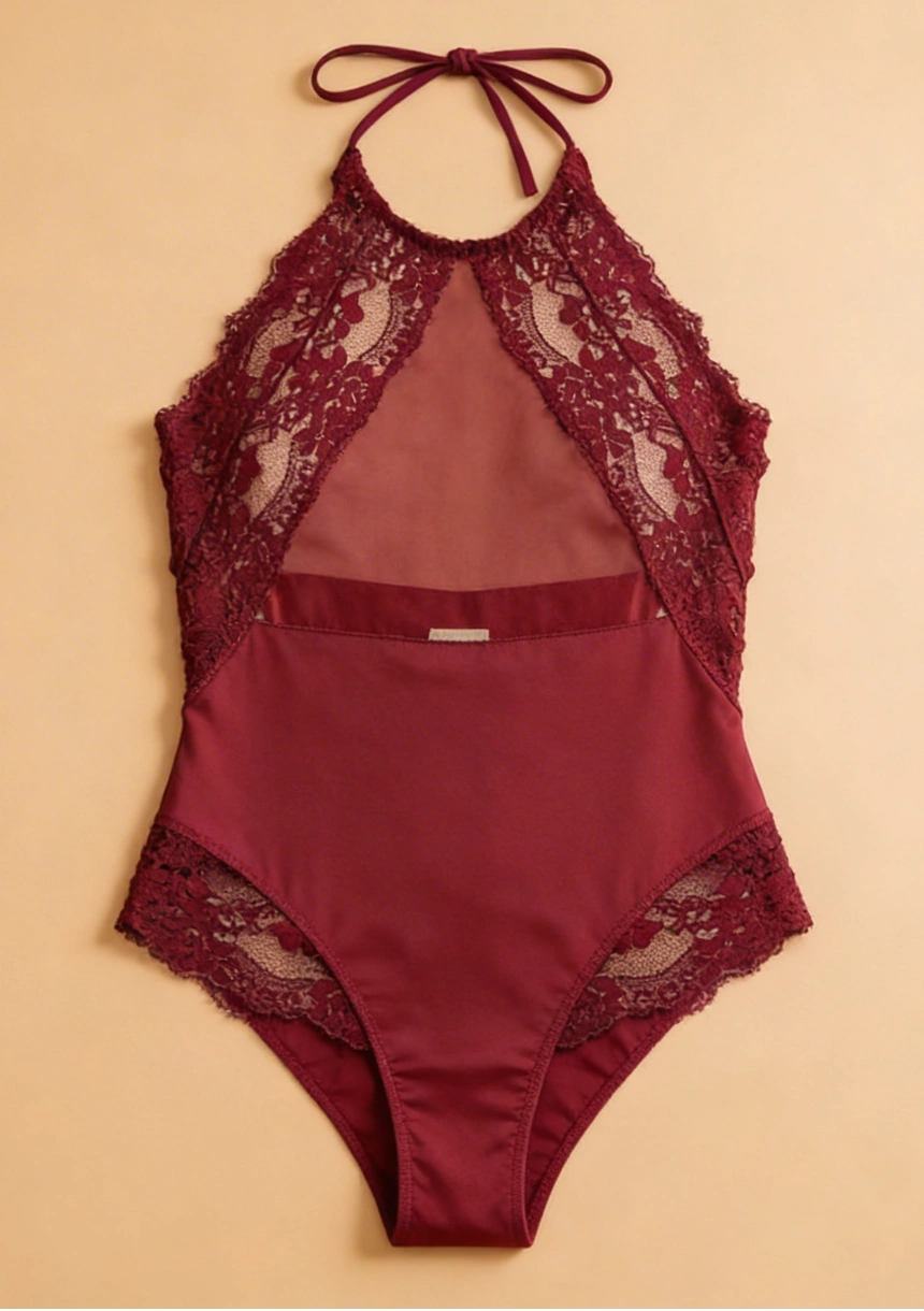 Body koronkowe z dekoltem halter