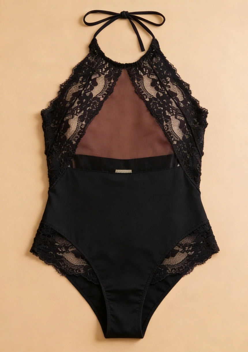 Body koronkowe z dekoltem halter