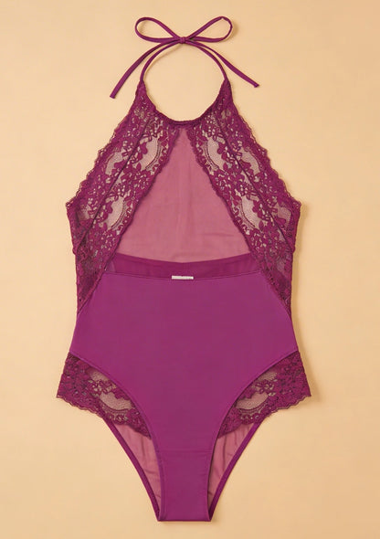 Body koronkowe z dekoltem halter