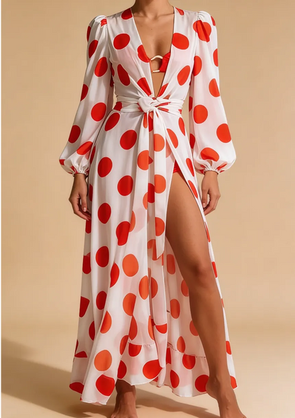 Damskie kimono plażowe w czerwone grochy