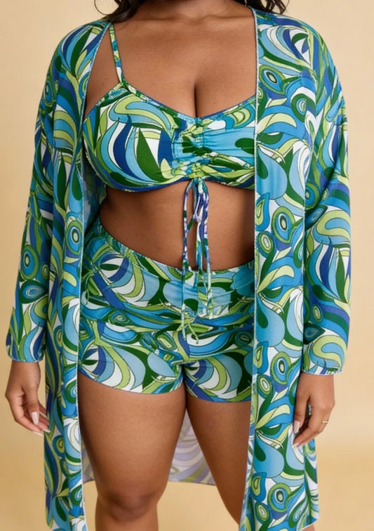 Dwuczęściowy strój kąpielowy plus size z narzutką