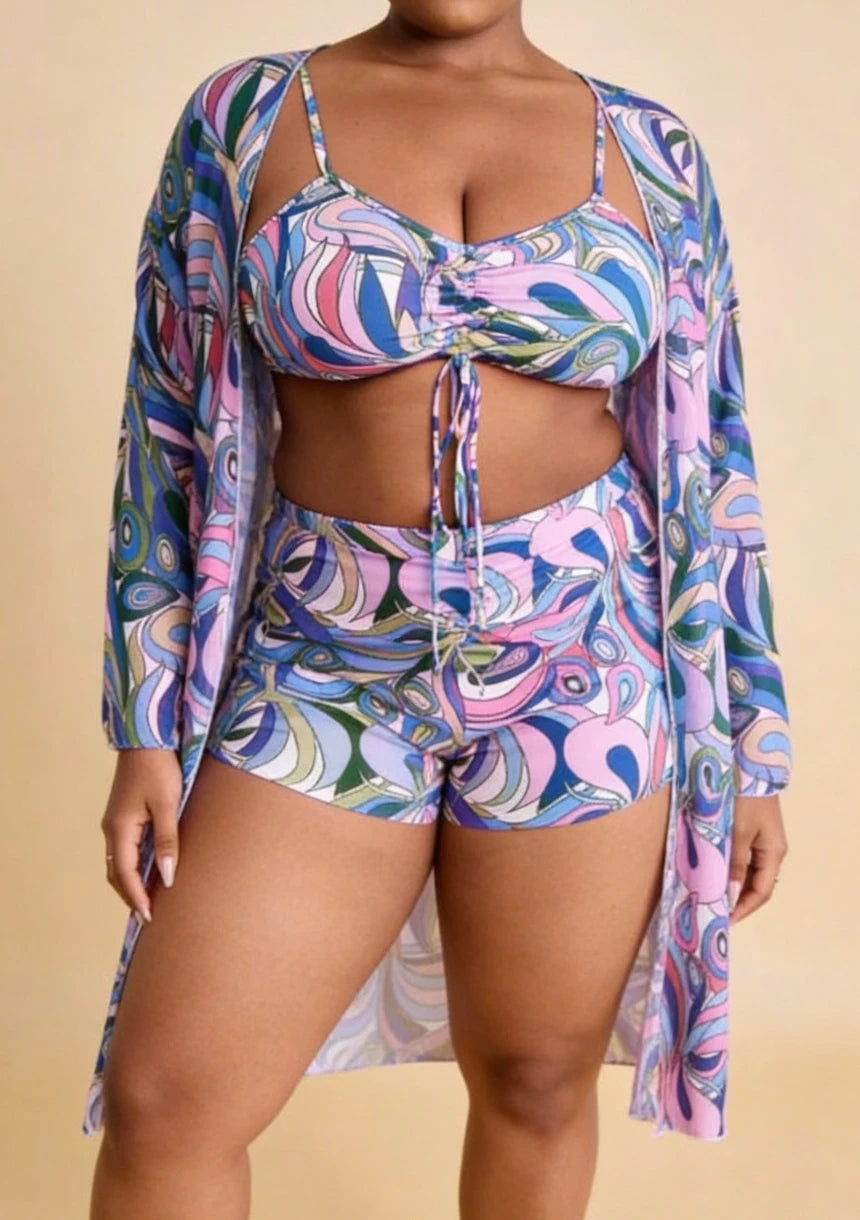 Dwuczęściowy strój kąpielowy plus size z narzutką