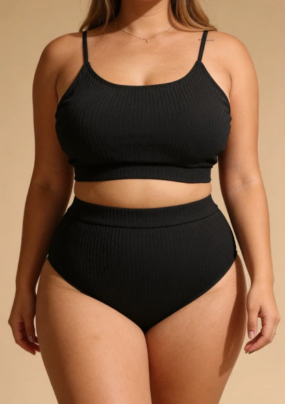 Dwuczęściowy strój kąpielowy plus size z majtkami z wysokim stanem