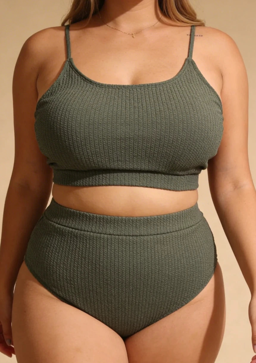 Dwuczęściowy strój kąpielowy plus size z majtkami z wysokim stanem
