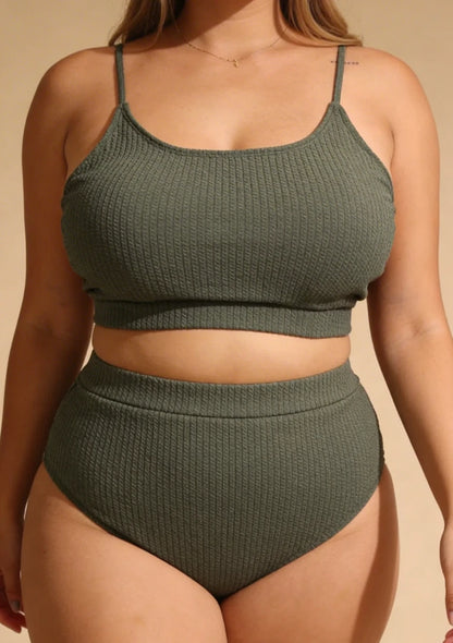 Dwuczęściowy strój kąpielowy plus size z majtkami z wysokim stanem