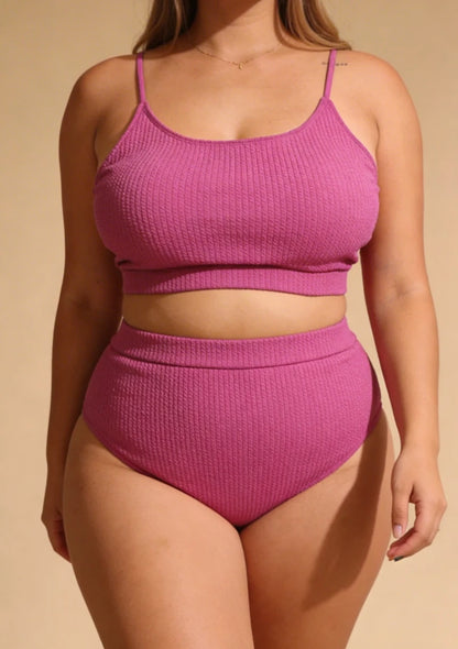 Dwuczęściowy strój kąpielowy plus size z majtkami z wysokim stanem