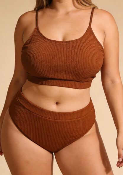 Dwuczęściowy strój kąpielowy plus size z majtkami z wysokim stanem