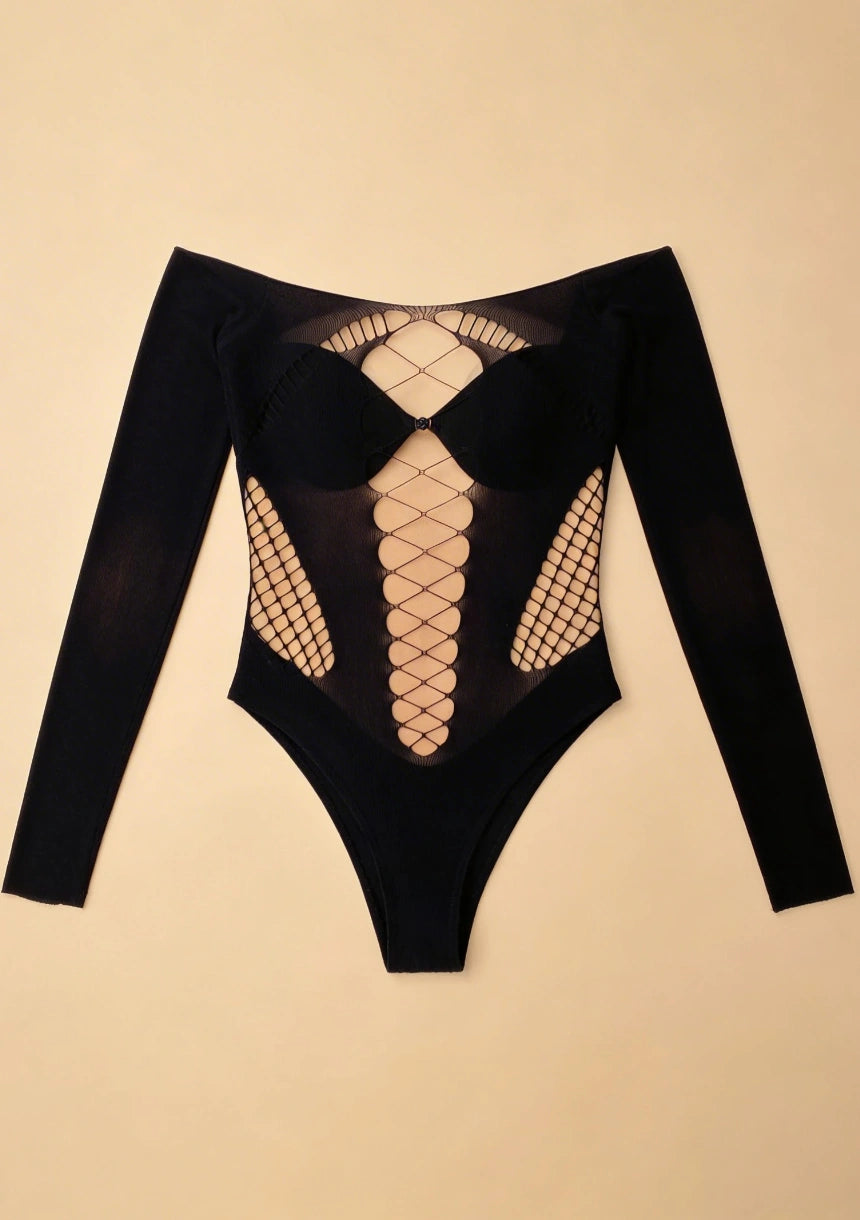 Bodystocking z odkrytymi ramionami i wycięciami