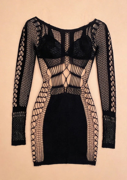 Bodystocking z ażurowym wzorem i długim rękawem